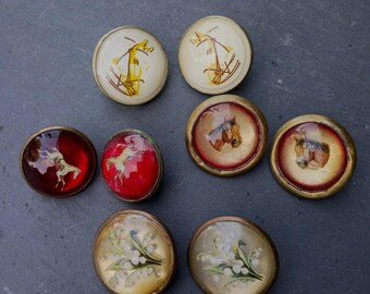 Antique victorian horse bridle rosettes glass horses flowers 4 pairs