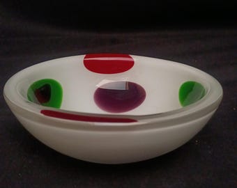 Vtg mcm thick murano barbini dots colorful bowl art glass italian 6.5"