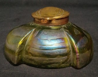 Kralik loetz iridescent inkwell art glass art nouveau arts & crafts 5" fine cond