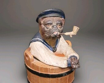 Rare victorian bulldog antique sailor dip inkwell figural sculpture cold painted