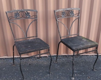 Vtg pair Salterini NY Mount Vernon patio side chairs wrought iron dining