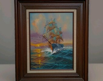 Marine painting preston willis tall ship oil painting 12x 16" nautical seascape