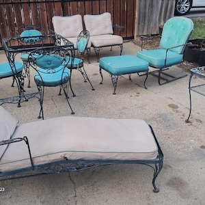 Iron 11 pc Set Woodard Chantilly Rose  Bouncer Chair orig cushions paint Patio