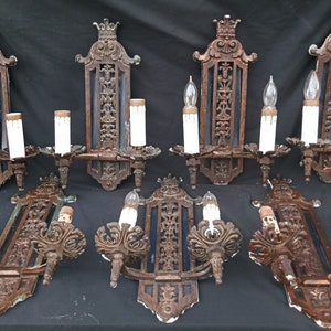 Matching set 7 bronze Spanish Revival large 3 pair Oscar Bach era 16&quot; 1928