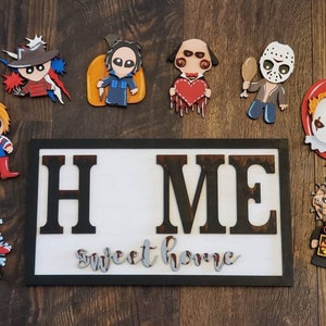 Scary Movie Halloween, Friday the 13th, Spooky Movie, interchangeable Welcome sign, tiered tray, DIY home decor, Whimsy Spooky