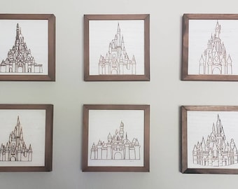 Disney Inspired Castle Decor, wood cut out, box frame, reversable.