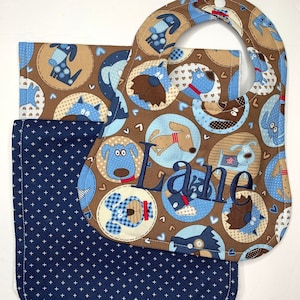 Personalized Baby Bib or Burp Cloths with Dogs, Personalized Baby Shower Gift, New Baby Drooling Cloth, Toddler Bib with Dogs