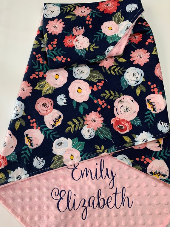 Floral Monogram Minky Blanket Lovey,Personalized Floral Minky Baby Girl Blanket,Floral Blanket,Baby Shower Gift,Custom Floral Baby Blanket