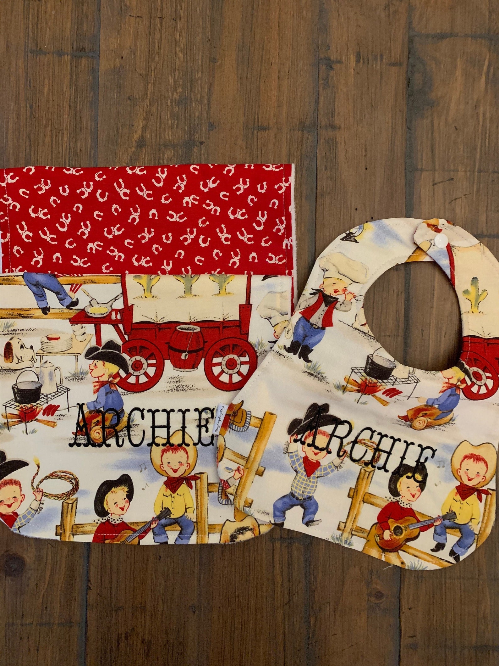 Baby Boy Western Theme Personalized Bib and Burp Cloths Etsy