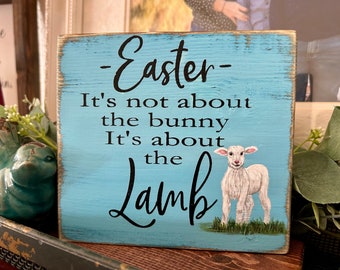 Easter sign, Easter Christian sign, Spring art, tiered tray decor, Easter lamb, Easter decor, spring decor, mini sign, He is Risen, Jesus