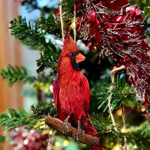 Hand painted Cardinal wood ornament, Christmas ornament, bird lover gift, bird decor, bird ornament, tree ornament, handmade ornament