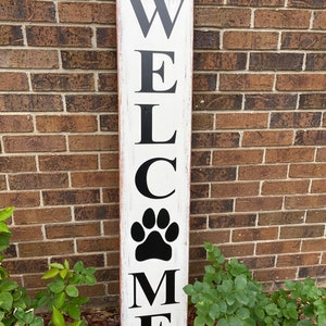 WELCOME SIGN, porch decor, porch welcome sign, front door sign, paw print sign, pet sign, front door decor, porch leaner