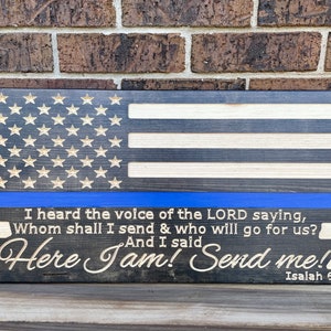 Engraved Thin Blue Line American Flag: First Responder Gift