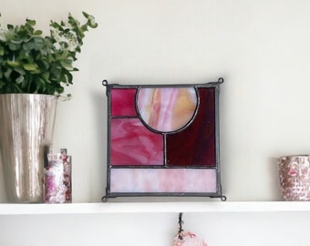 Pink Abstract Square Stained Glass Suncatcher | 5" x 5" - Gifted Boxed