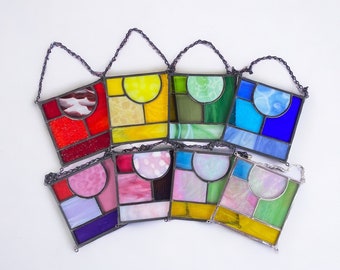 Small Abstract Square Stained Glass Suncatcher | 5" x 5" Gift Boxed