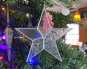 Clear Star with Silver Christmas Tree Ornament Window Decoration Holiday decoration Gift idea Christmas Decor