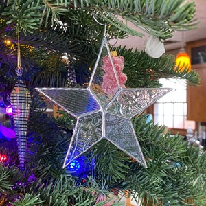 Clear Stained Glass Star Ornament Christmas Tree | 5" x 5" | Gift Boxed