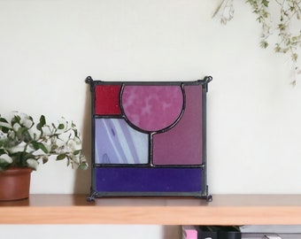 Purple Square Abstract Stained Glass | 5" x 5" - Gifted Boxed