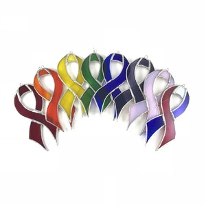 Stained Glass Cancer Awareness Ribbon Ornament any color combination image 1