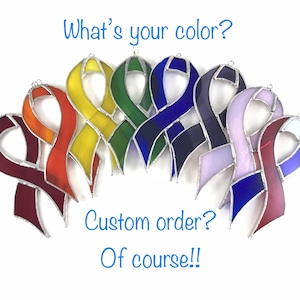 Stained Glass Cancer Awareness Ribbon Ornament any color combination image 2