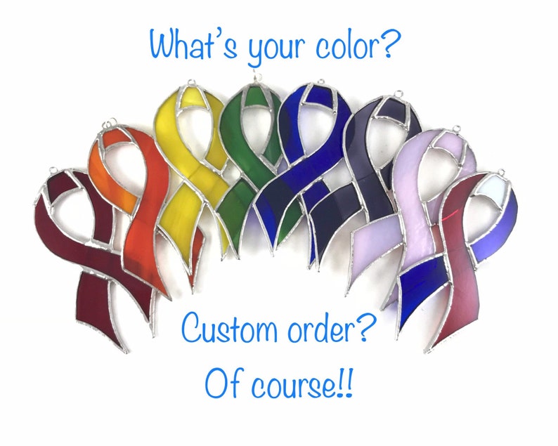 Stained Glass Cancer Awareness Ribbon Ornament any color combination image 2