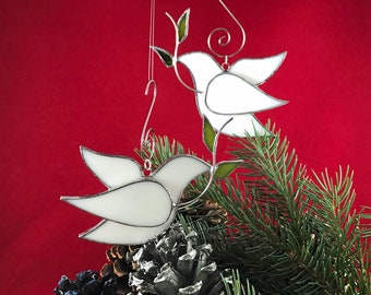 Dove Christmas Ornament Stained Glass 3 inches White - Gift Boxed