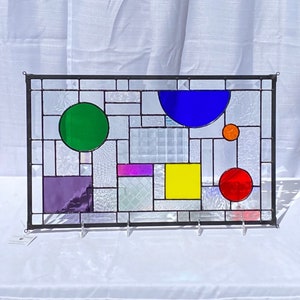 Handcrafted Stained Glass Panel 12.5 x 20.5 Bright Color Privacy Window