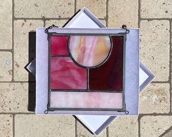 Abstract Square Stained Glass Sun Catcher 5" x 5" Pink Home Interior Design Gift Idea Window Wall Shelf Decor
