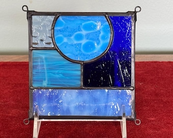 Blue Abstract Stained Glass Suncatcher: Small Window Art (5 x 5 inches)