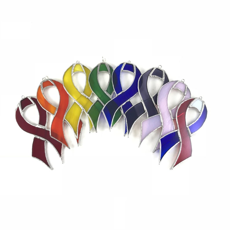 Stained Glass Cancer Awareness Ribbon Ornament any color combination image 1