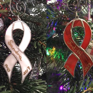 Stained Glass Cancer Awareness Ribbon Ornament any color combination image 7