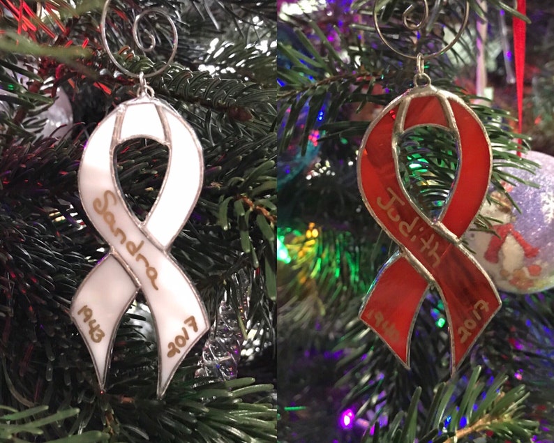 Stained Glass Cancer Awareness Ribbon Ornament any color combination image 7