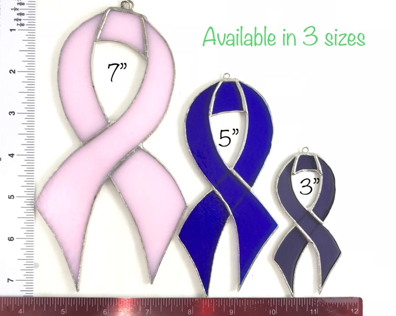 Stained Glass Cancer Awareness Ribbon Ornament any color combination image 5