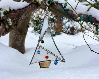 Handmade White Christmas Tree Ornament | Stained Glass | Gift Ready | Gift Boxed | also in Green and Red