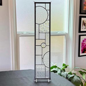 Abstract Narrow Clear Textured Stained Glass Window 5 x 24 inch Privacy, Transom, Side Light Doorway