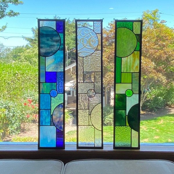 Modern Narrow Stained Glass Panel | 5" x 24" | Transom, Side Light, Doorway Window, or Suncatcher