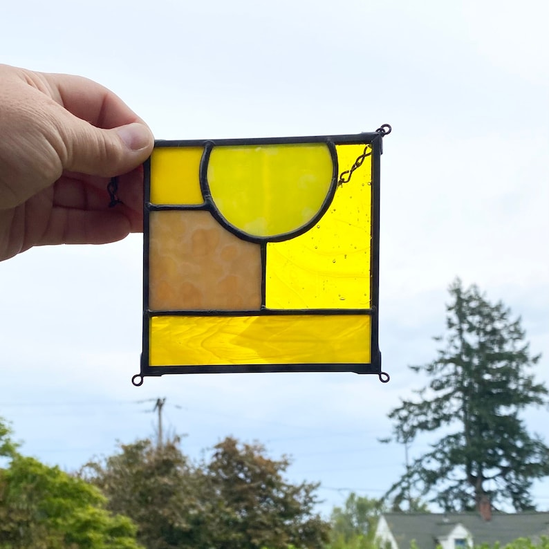 Small Yellow Square Abstract Stained Glass 5x5 image 3
