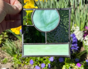Small Green Square Abstract Stained Glass | 5" x 5" - Gifted Boxed
