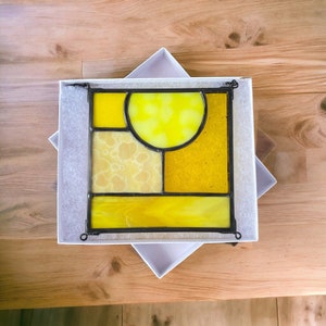 Small Yellow Square Abstract Stained Glass 5x5 image 1