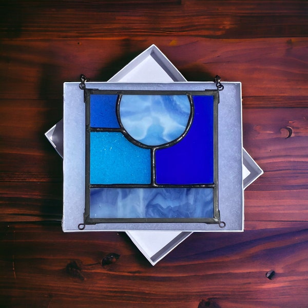 Small Blue Abstract Stained Glass Square 5" x 5" - perfect little gift idea