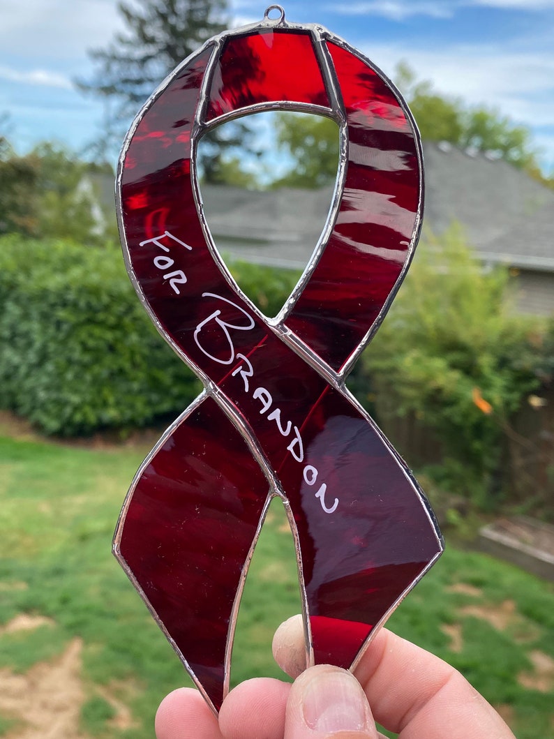 Stained Glass Cancer Awareness Ribbon Ornament any color combination image 10