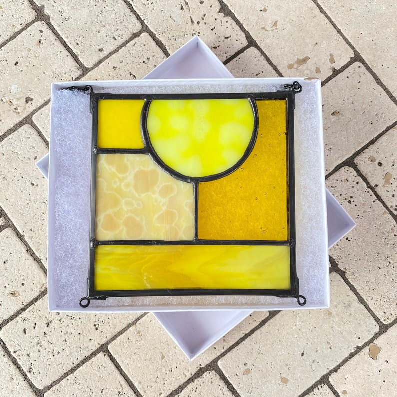 Small Yellow Square Abstract Stained Glass 5x5 image 5