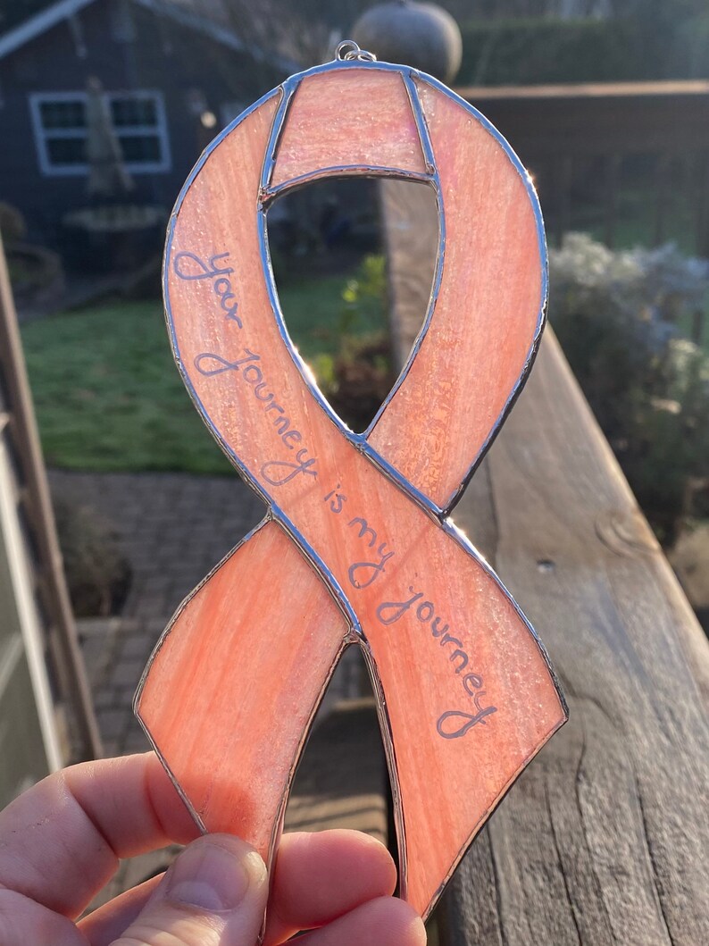 Stained Glass Cancer Awareness Ribbon Ornament any color combination image 6