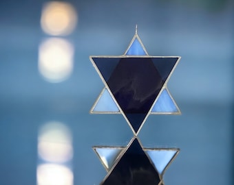3 Inch Stained Glass Star of David – Handmade Jewish Gift, Hanukkah or Year-Round Decor - Blue and White
