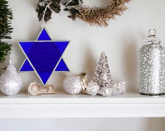 3 Inch Cobalt Stained Glass Star of David – Handmade Jewish Ornament, Judaica Gift Blue White