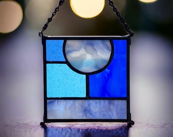 Small Blue Abstract Stained Glass Square | 5" x 5" - Gifted Boxed