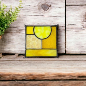 Small Yellow Square Abstract Stained Glass 5x5 image 4