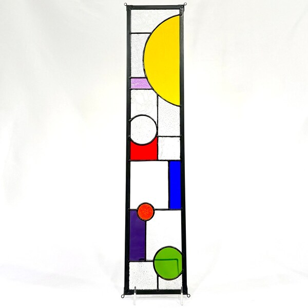 Modern Narrow Stained Glass 5" x 24" - Yellow Red Blue Green Purple - Contemporary Art - Transom Window