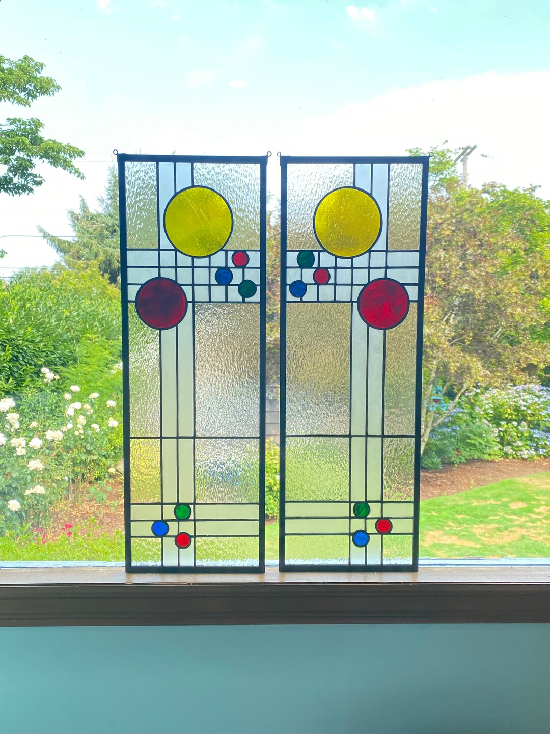 Midcentury Modern Abstract Art Stained Glass Windows 8 X 24 Home Decor
