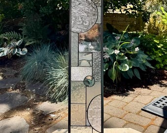 Stained Glass Window Panel, 5 x 24 inches, Textured Clear Privacy Glass, Narrow Modern Abstract Home Decor